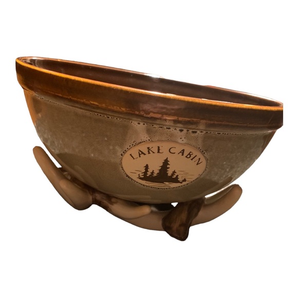Exquisite Lake Cabin Woodland Home Studio Deer Antler Potter Bowl - 10" Wide - Picture 6 of 6